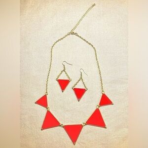 Red and gold necklace + earrings set